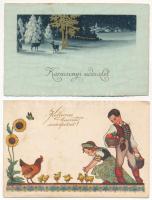 8 db régi ünnepi üdvözlőlap (Húsvét, Karácsony, Névnap) / 8 pre-1945 holiday greeting cards (Easter, Christmas, Name Day)