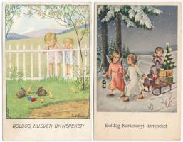 8 db régi ünnepi üdvözlőlap (Húsvét, Karácsony, Névnap) / 8 pre-1945 holiday greeting cards (Easter,...