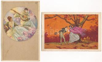 8 db régi olasz művészlap: Chiostri, A. Bertiglia, T. Corbella, D. Gobbi szignóval / 8 pre-1945 Italian art postcards, signed by Chiostri, A. Bertiglia, T. Corbella, D. Gobbi