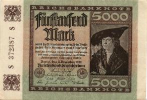 Német Birodalom / Weimari Köztársaság 1922. 5000M (2x) variáns "Hakensterne" vízjellel T:I-