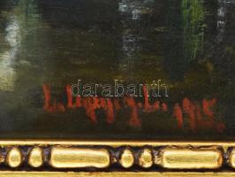 Olvashatatlan jelzéssel: Hazafelé, 1915. Olaj, karton. Dekoratív, antik, üvegezett fakeretben. 34x49...