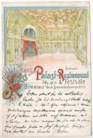 1901 Wroclaw, Breslau; Gruss aus dem Palast-Restaurant & Festsäle. Neue Schweidnitzerstr. No. 16. / restaurant and fest hall interior. Art Nouveau, floral, litho (EB)