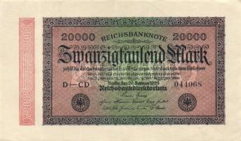 Német Birodalom / Weimari Köztársaság 1923. 20.000M (2x) variáns "Hakensterne" vízjellel, ...