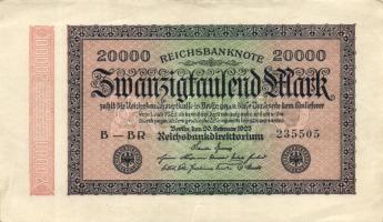 Német Birodalom / Weimari Köztársaság 1923. 20.000M (2x) variáns "Gitter mit 8" vízjellel ...