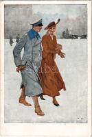 1917 Renommierbummel. Kriegspostkarten von B. Wennerberg Nr. 14. / WWI German military art postcard, officer with lady s: B.W. (EK)