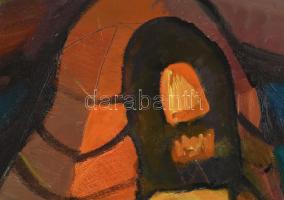 Kőrösi Papp Kálmán (1940-): Emlékmű, 1970-es évek. Olaj, farost, jelezve balra lent, hátoldalán auto...