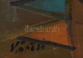 Kőrösi Papp Kálmán (1940-): Emlékmű, 1970-es évek. Olaj, farost, jelezve balra lent, hátoldalán auto...