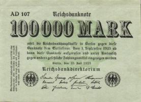 Német Birodalom / Weimari Köztársaság 1923. 100.000M (3x) variáns "Hakensterne" vízjellel T:I-