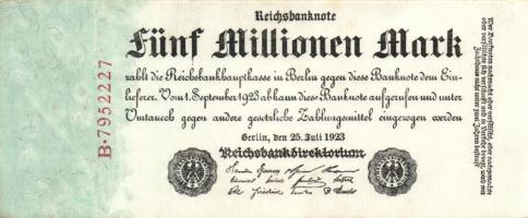 Német Birodalom / Weimari Köztársaság 1923. 5.000.000M T:I-