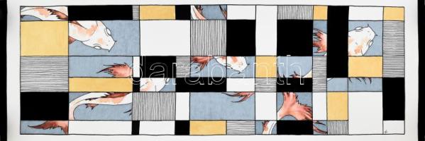 Kun Sarolta (1990-): Ívás. Vegyes technika, akvarell, papír, jelzett, felcsavarva, 60x20cm