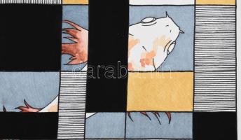 Kun Sarolta (1990-): Ívás. Vegyes technika, akvarell, papír, jelzett, felcsavarva, 60x20cm