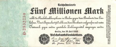 Német Birodalom / Weimari Köztársaság 1923. 5.000.000M T:I-