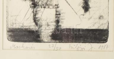 Szilágyi J (Szilágyi János) jelzéssel: Maskarás. Rézkarc, papír. Jelzett. Számozott (27/50), Üvegeze...