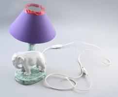cca 1950/60 Elefánt figurális lámpa. Mázas kerámia, búrával, újrahuzalozva, jelzés nélkül, m: 32 cm