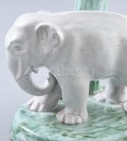cca 1950/60 Elefánt figurális lámpa. Mázas kerámia, búrával, újrahuzalozva, jelzés nélkül, m: 32 cm