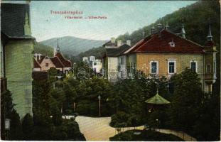 1909 Trencsénteplic-fürdő, Kúpele Trencianske Teplice; nyaraló, villa részlet. Wertheim Zsigmond kiadása / villen-partie/ villas, pavillion