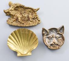 3 darab vastag bronz hamutál: macska, kagyló, vaddisznó, h: 9-15 cm