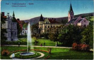 1916 Trencsénteplic-fürdő, Kúpele Trencianske Teplice; Sétány, szökőkút / promenade, fountain