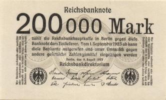 Német Birodalom / Weimari Köztársaság 1923. 200.000M (3x) jelzések nélküli variáns T:I,I-