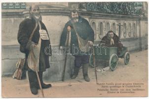 1916 Czestochowa, Czenstochau; Kaleki Polskie przed progiem klasztoru Jasno.-gorskiego / Polish disabled beggars at the Jasna Góra monastery