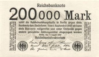 Német Birodalom / Weimari Köztársaság 1923. 200.000M (5x) jelzések nélküli variáns T:I