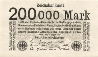 Német Birodalom / Weimari Köztársaság 1923. 200.000M (5x) jelzések nélküli variáns T:I