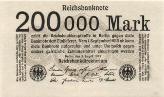 Német Birodalom / Weimari Köztársaság 1923. 200.000M (5x) jelzések nélküli variáns T:I