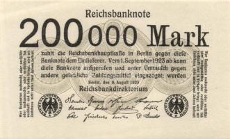 Német Birodalom / Weimari Köztársaság 1923. 200.000M (3x) jelzések nélküli variáns T:I,I-