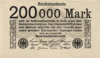 Német Birodalom / Weimari Köztársaság 1923. 200.000M (3x) jelzések nélküli variáns T:I,I-