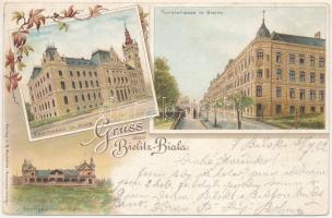 1902 Bielsko-Biala, Bielitz; Sparkassa, Tunelstrasse, Sportpavillon / savings bank, street, sport pavilion. R. Machaliza Art Nouveau, floral, litho (EK)