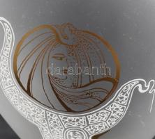 Design üvegváza. Savmaratott felülettel, jelzett, hibátlan, m: 24,5 cm