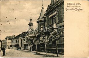 Trencsénteplic, Trencianske Teplice; Szécheny utca, fürdők. Wertheim Zsigmond kiadása / Szécheny gasse / street view, bath (fl)