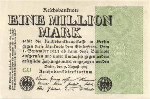 Német Birodalom / Weimari Köztársaság 1923. 1.000.000M (2x) variáns "Gitter mit 8" vízjellel T:I