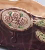 Jugendstil majolika virágtartó. cca 1900, osztrák, sorszámozott, kopással, 27x10x9 cm