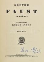 Goethe: Faust. Ford.: Kozma Andor. Bp., 1924. Pantheon. Újrakötött félbőrkötésben, néhány sérült lappal, tulajdonosi névbélyegzővel.