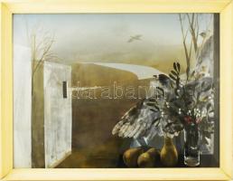 Záborszky Viola (1935-2008): Nyitott ablak. Olaj, farost, jelezve középen lent, hátoldalán Képcsarno...