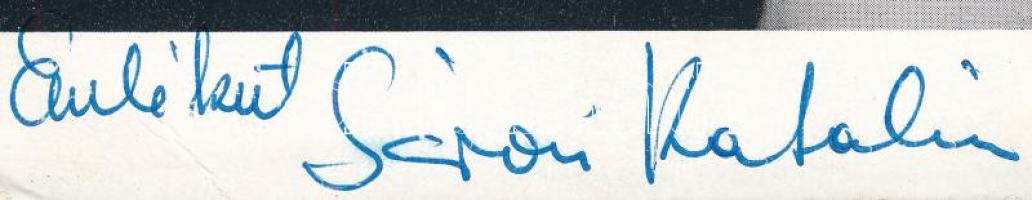 Sárosi Katalin (1930-2000) táncdal-énekesnő aláírása az őt ábrázoló képen