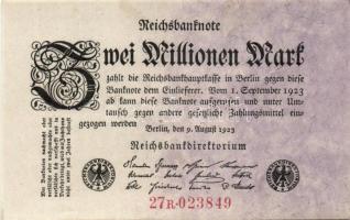 Német Birodalom / Weimari Köztársaság 1923. 2.000.000M variáns jobb oldalon lila színnel T:I