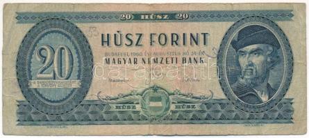 1960. 20Ft "C 129 073000" T:F,VG lyuk Hungary 1960. 20Ft "C 129 073000" C:F,VG hole Adamo F12, Krause P#169