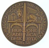 Olaszország / Trieszt 1938. "Auxilium in adversis / Riunione Adriatica di Sicurta Trieste" bronz emlékérem. Szign.: MISTRUZZI, S.A.PAGANI (57mm) T:AU ph Italy / Triest 1938. "Auxilium in adversis / Riunione Adriatica di Sicurta Trieste" bronze medallion. Sign.: MISTRUZZI, S.A.PAGANI (57mm) C:AU edge error
