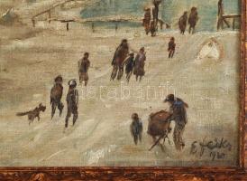 Feiks Jenő (1878-1939): Téli élet. Olaj, vászon, jelezve jobbra lent. Apró sérüléssel. Kissé foltos....