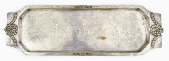 Argentor szecessziós kínálótálca. Ezüstözött alpakka, kopással, jelzett, 49x15,5 cm