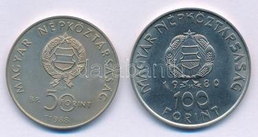 1988. 50Ft Cu-Ni "Világ Vadvédelmi Alap - Kékvércse" + 1980. 100Ft Ni "Szovjet-magyar...