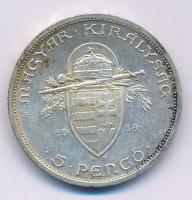 1938. 5P Ag "Szent István" T:AU patina Adamo P8.1