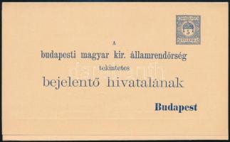 1910 5f díjjegyes rendőrségi bejelentő lap, használatlan / Change of address PS-card, unused