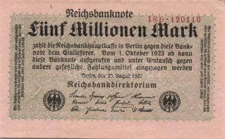 Német Birodalom / Weimari Köztársaság 1923. 5.000.000M (2x) cégnyomat piros cégjelzéssel T:I,I-