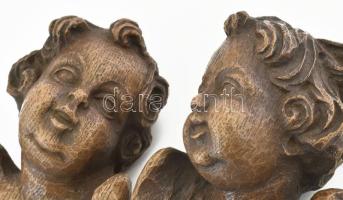 Angyalfej pár. Fa, kopással, m: 9 cm