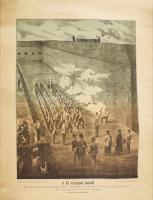 cca 1900 A 13 vértanú közül Kiss Ernő, Lázár Vilmos, Desseffi Aristid és Schweidel Jósef 1849 oktober hó 6 án [...] golyó által történt kivégzése. Litográfia, papír. Arad, Bloch H. kiadása és nyomása. Feltekerve, kisebb lapszéli sérülésekkel, gyűrődésekkel, foltokkal, 79x59 cm