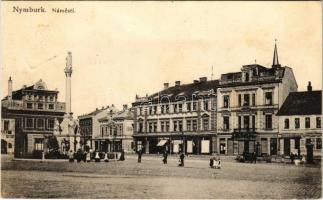 Nymburk, Nimburg, Neuenburg an der Elbe; Námesti. Nakl. K. Zuna / Square with the Plague column, Emilie Tuckova shop (gyűrődések / creases)