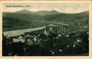 1932 Velké Zernoseky, Gross Tschernosek; Gross-Czernosek a. d. Elbe / general view, church of St. Nicholas. Elba river. J. J. Schweizer